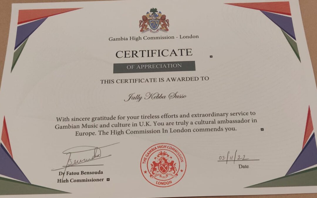 Awarded cultural ambassador certificate